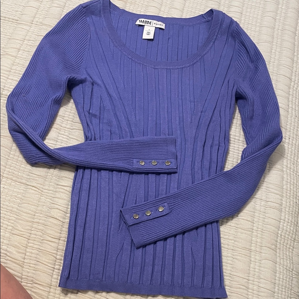 White House Black Market Purple Ribbed Knit Top